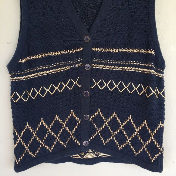 VTG 90s Liz Sport Sweater Vest Women M/L Crochet Button Cottagecore Grandma Y2K - Picture 4 of 14